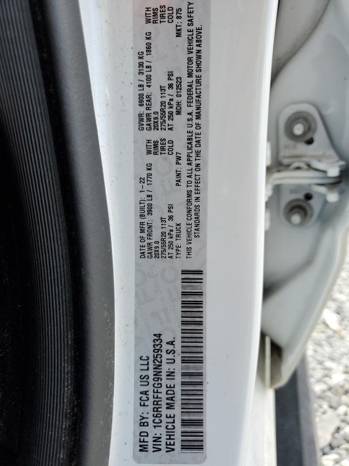 2022 Ram 1500 Big Horn/Lone Star VIN: 1C6RRFFG9NN259334 Lot: 85956525