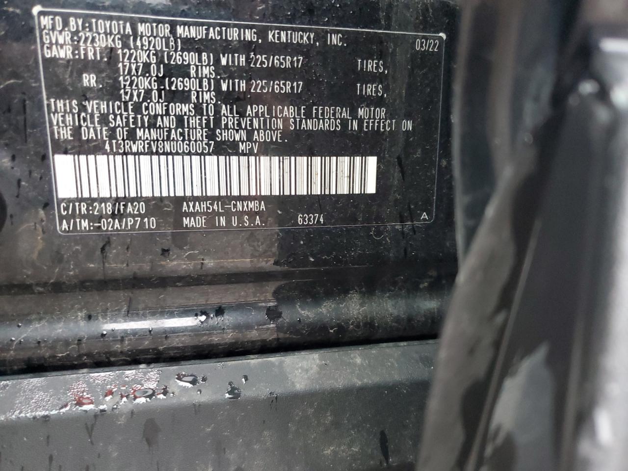 2022 Toyota Rav4 Xle VIN: 4T3RWRFV8NU060057 Lot: 85699895