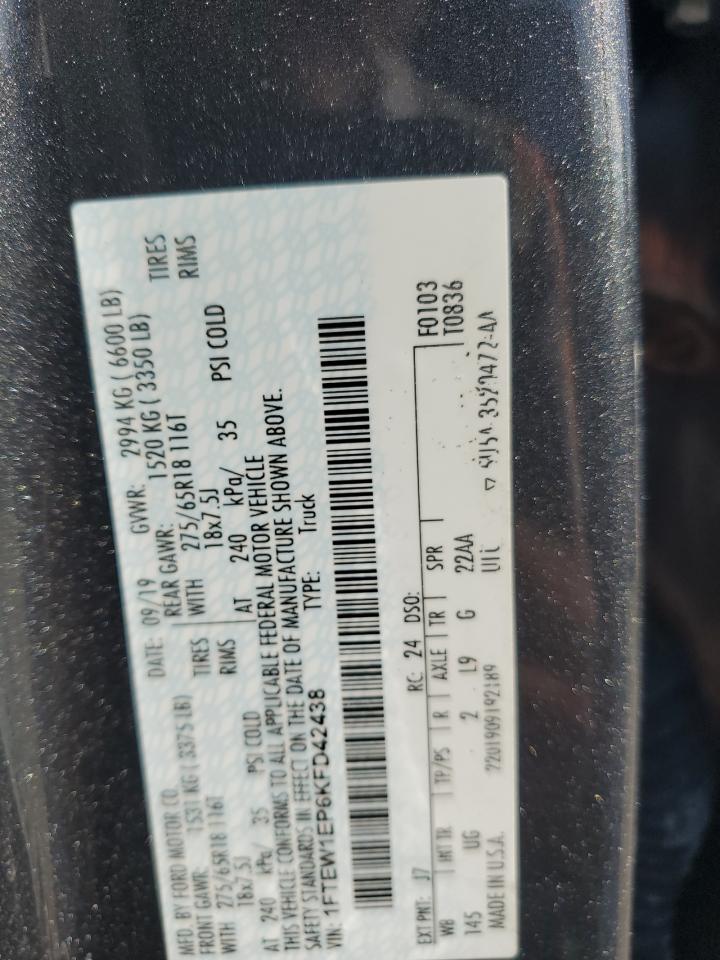 2019 Ford F150 Supercrew VIN: 1FTEW1EP6KFD42438 Lot: 81909035