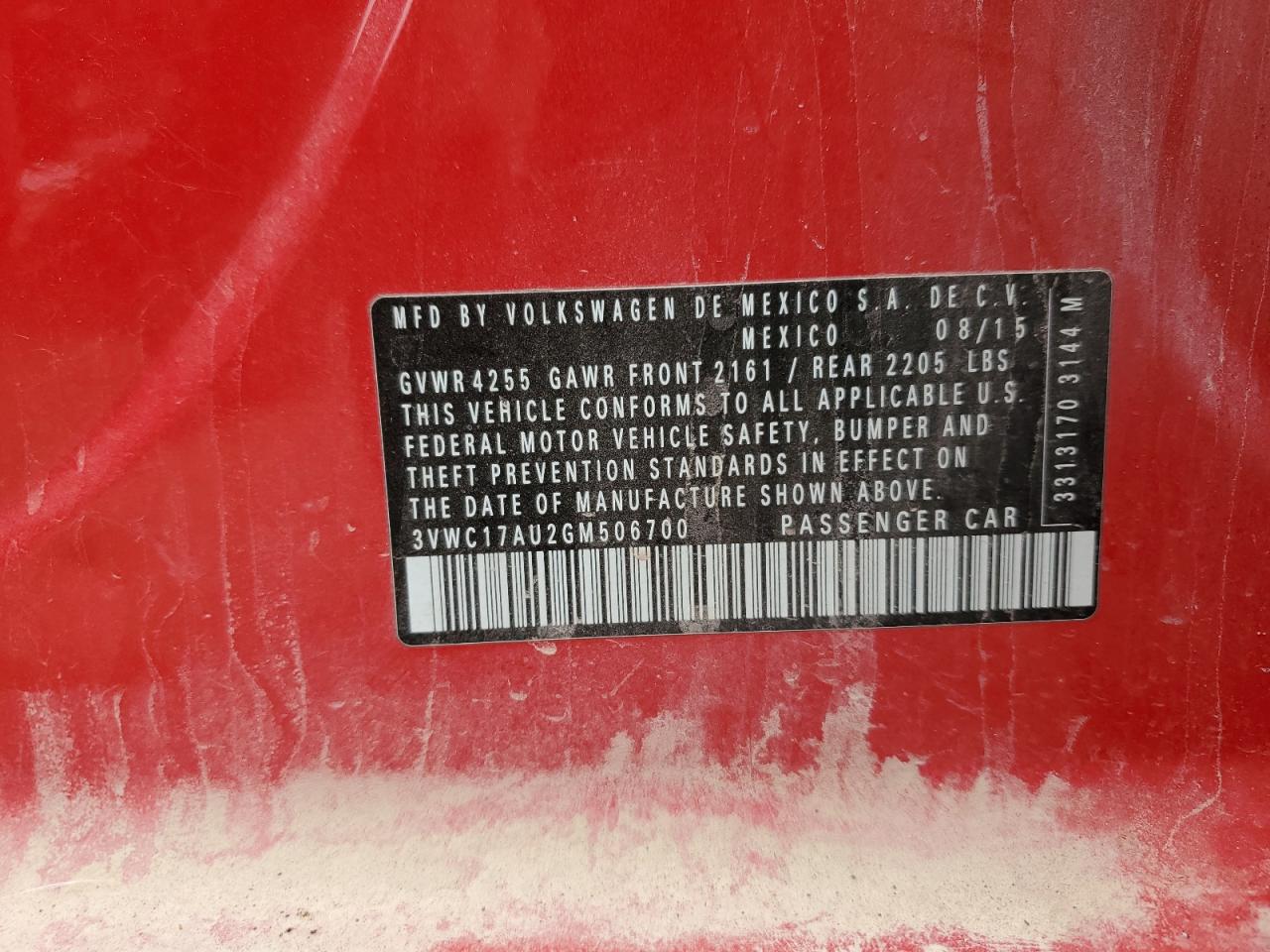 2016 Volkswagen Golf Sportwagen S VIN: 3VWC17AU2GM506700 Lot: 86143675