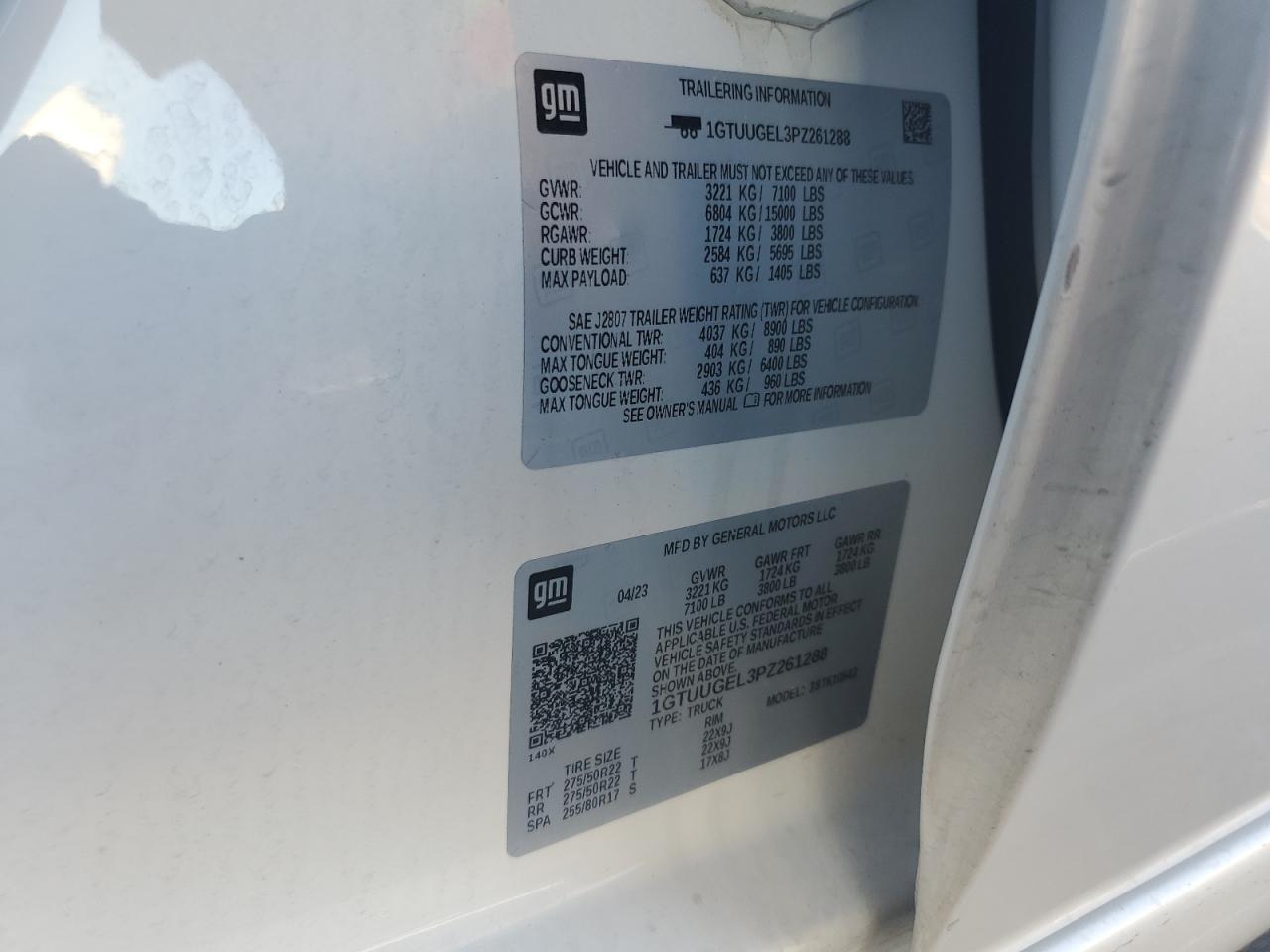 2023 GMC Sierra K1500 Denali VIN: 1GTUUGEL3PZ261288 Lot: 86111355