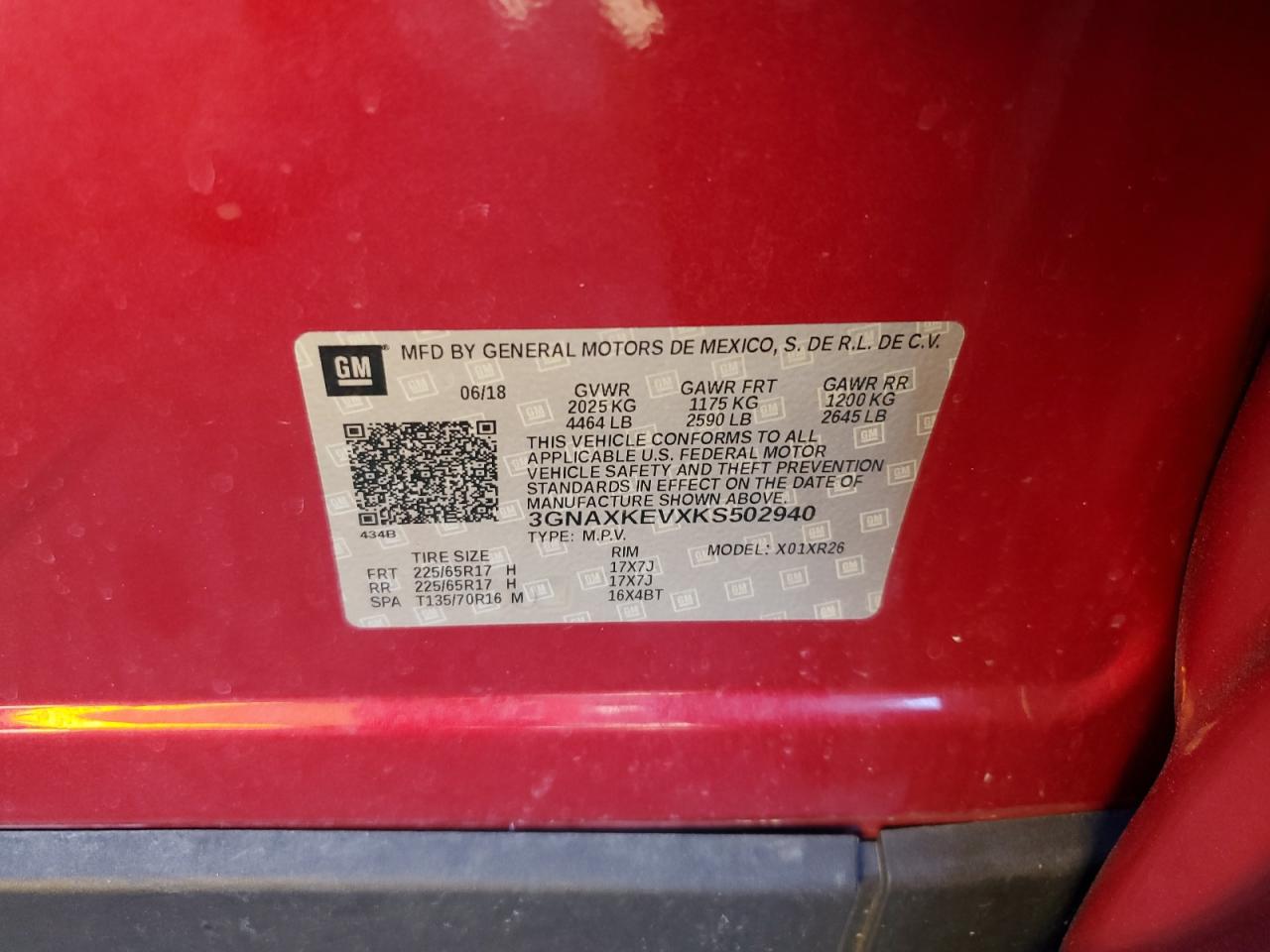 2019 Chevrolet Equinox Lt VIN: 3GNAXKEVXKS502940 Lot: 82385645