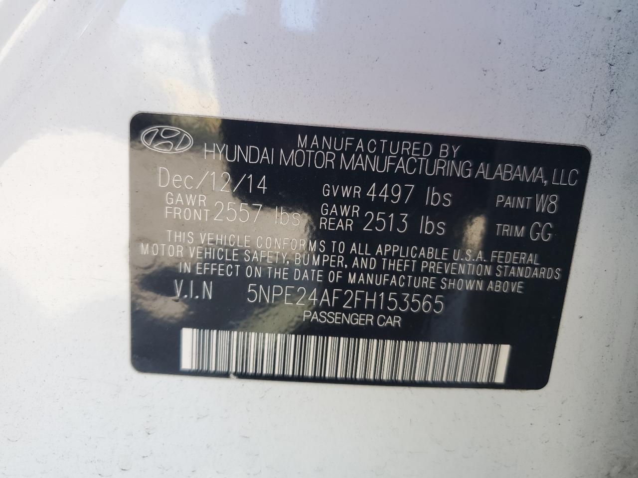 2015 Hyundai Sonata Se VIN: 5NPE24AF2FH153565 Lot: 84794555