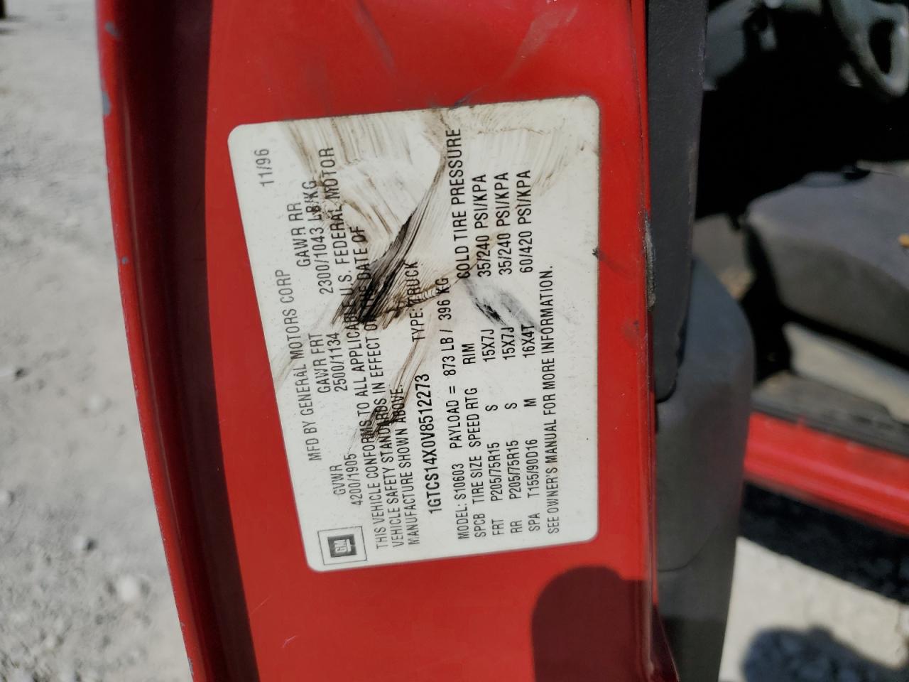 1997 GMC Sonoma VIN: 1GTCS14X0V8512273 Lot: 84574355