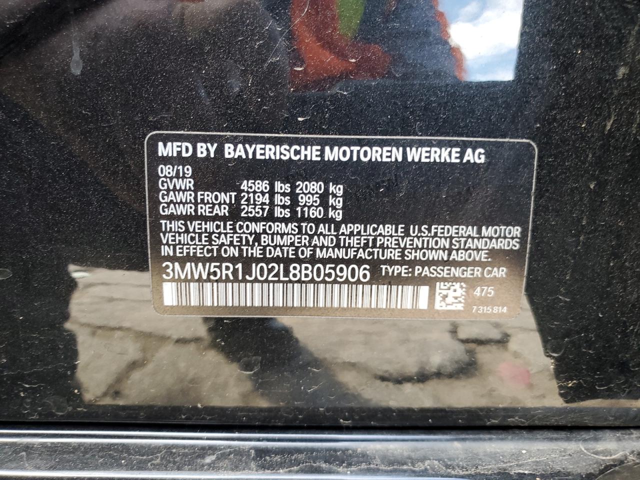 2020 BMW 330I VIN: 3MW5R1J02L8B05906 Lot: 84657005