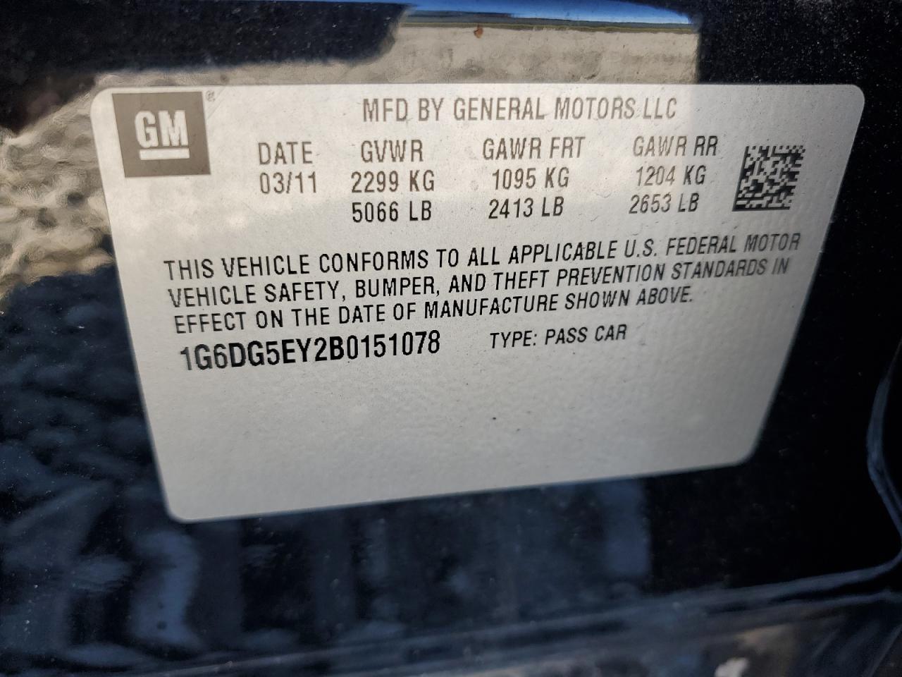 2011 Cadillac Cts Luxury Collection VIN: 1G6DG5EY2B0151078 Lot: 86788855