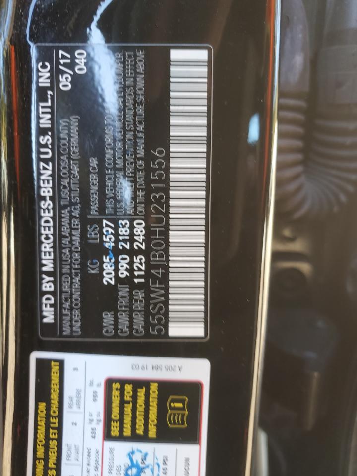 2017 Mercedes-Benz C 300 VIN: 55SWF4JB0HU231556 Lot: 86290625