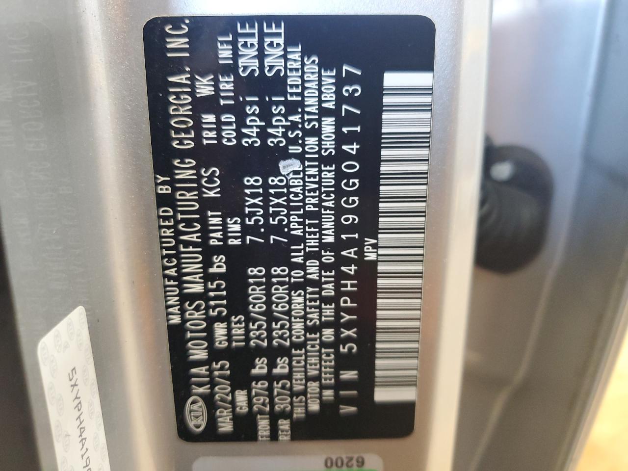 2016 Kia Sorento Ex VIN: 5XYPH4A19GG041737 Lot: 85142065