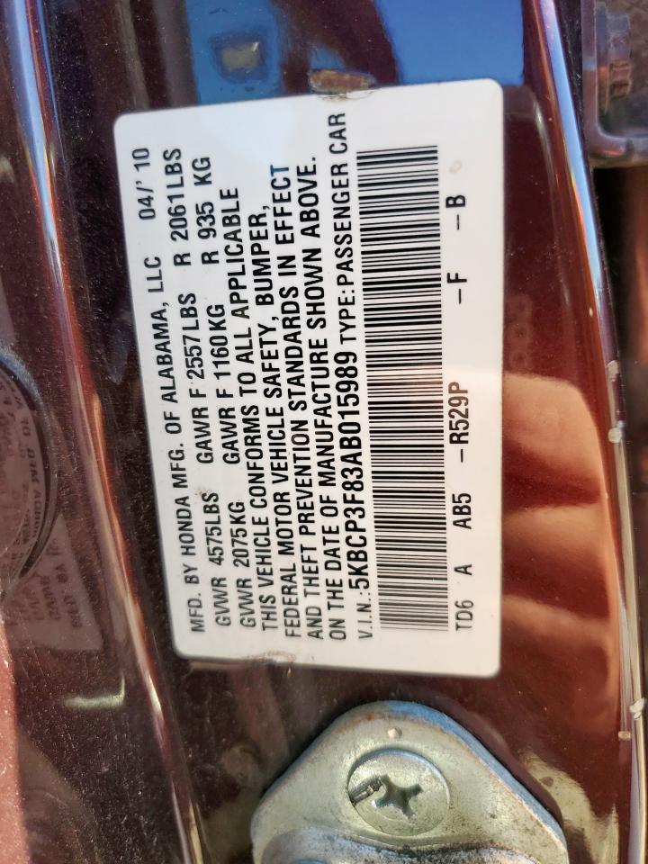 2010 Honda Accord Exl VIN: 5KBCP3F83AB015989 Lot: 90397025