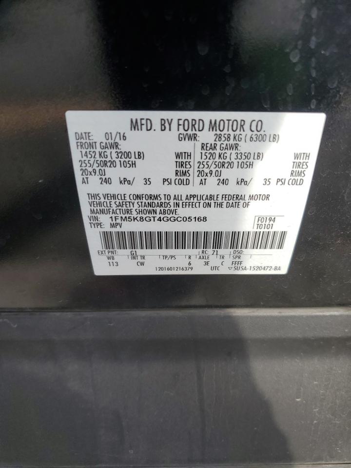 2016 Ford Explorer Sport VIN: 1FM5K8GT4GGC05168 Lot: 82395595