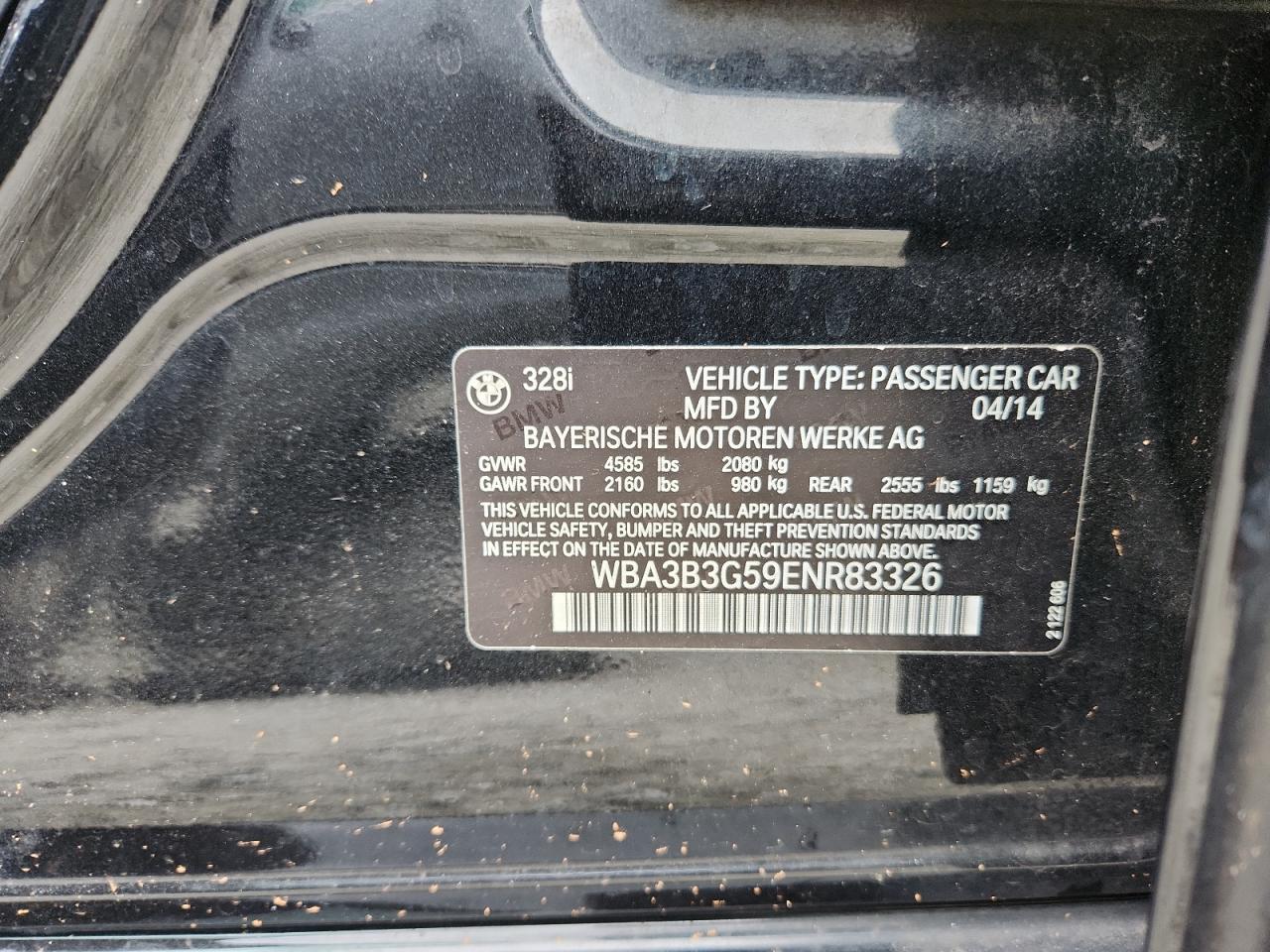 2014 BMW 328 Xi VIN: WBA3B3G59ENR83326 Lot: 84463405