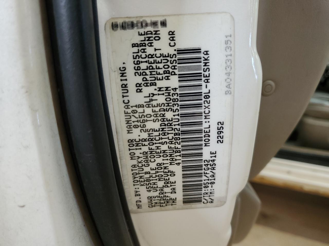 2001 Toyota Avalon Xl VIN: 4T1BF28B21U153834 Lot: 82340515