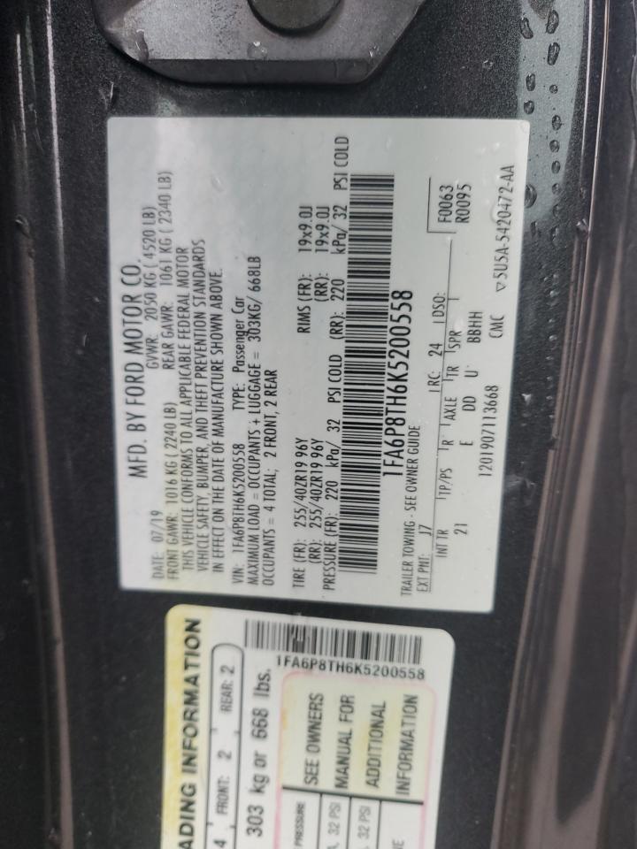 2019 Ford Mustang VIN: 1FA6P8TH6K5200558 Lot: 86169775