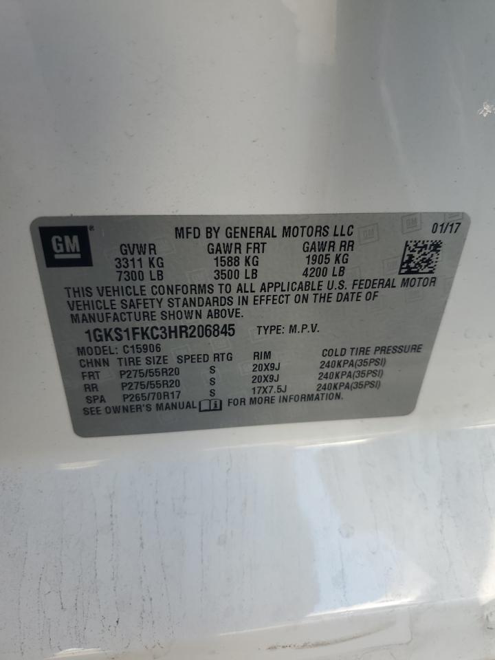 2017 GMC Yukon Xl C1500 Sle VIN: 1GKS1FKC3HR206845 Lot: 86710655