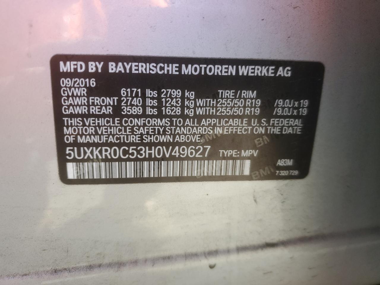 2017 BMW X5 xDrive35I VIN: 5UXKR0C53H0V49627 Lot: 82297225