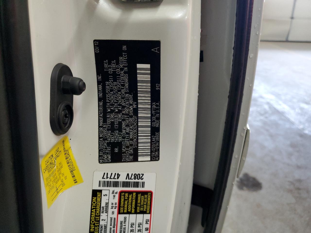 2012 Toyota Sienna Xle VIN: 5TDYK3DC9CS245237 Lot: 85541775