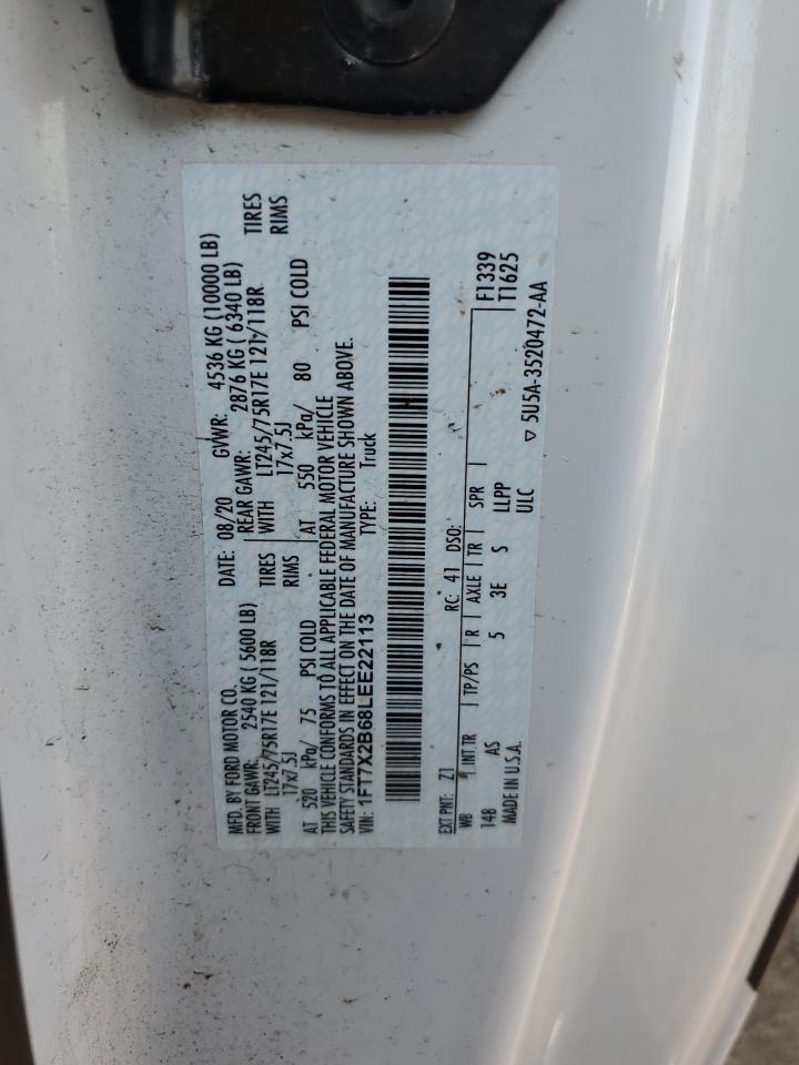2020 Ford F250 Super Duty VIN: 1FT7X2B68LEE22113 Lot: 85124345