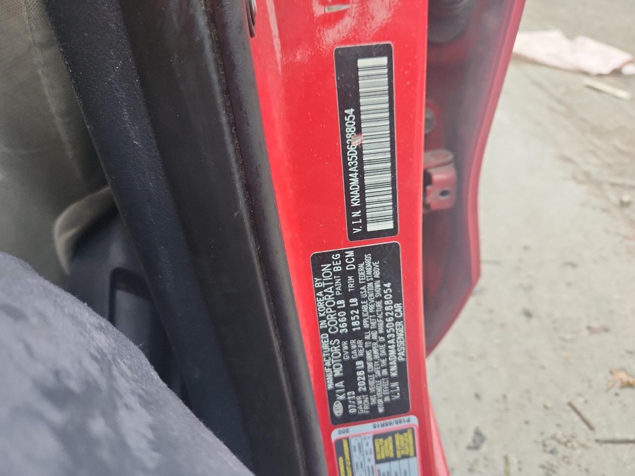 2013 Kia Rio Lx VIN: KNADM4A35D6288054 Lot: 86212965