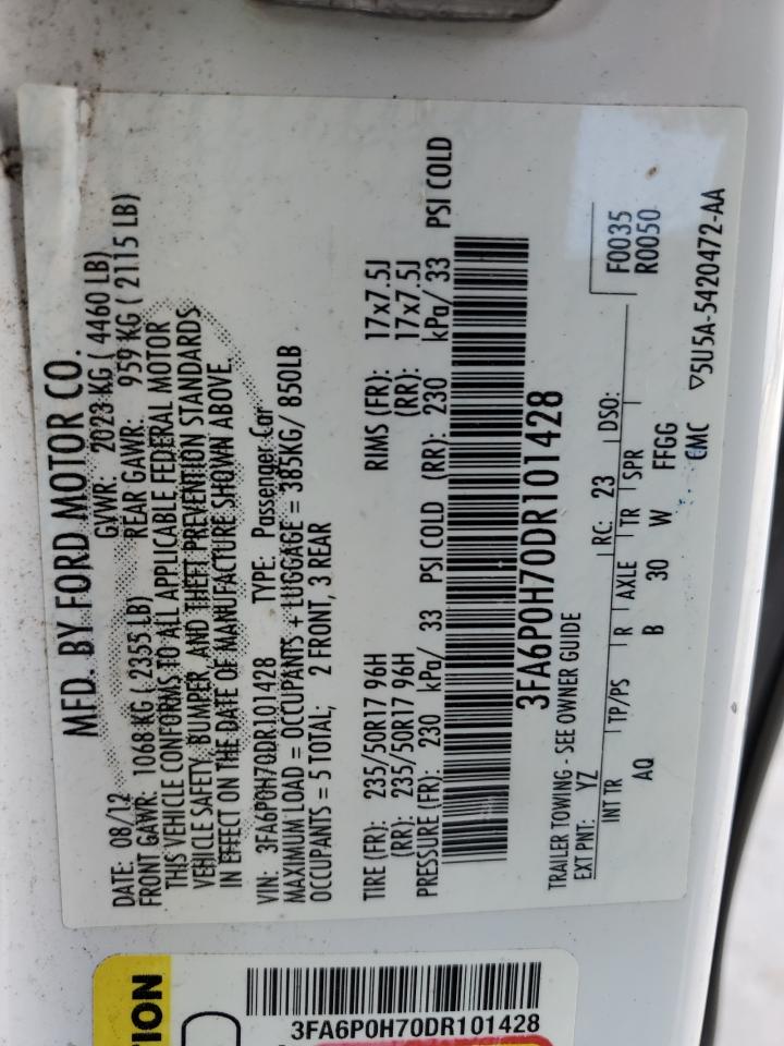 2013 Ford Fusion Se VIN: 3FA6P0H70DR101428 Lot: 84062535