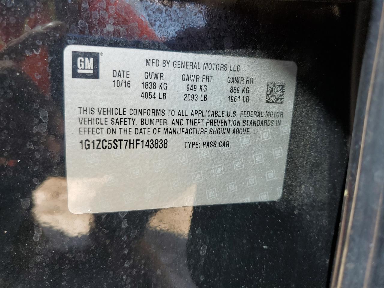 2017 Chevrolet Malibu Ls VIN: 1G1ZC5ST7HF143838 Lot: 82480885