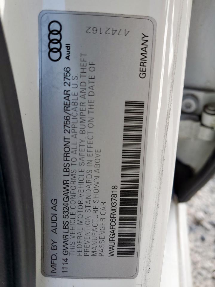 2015 Audi A6 Premium Plus VIN: WAUFGAFC6FN037818 Lot: 84643145