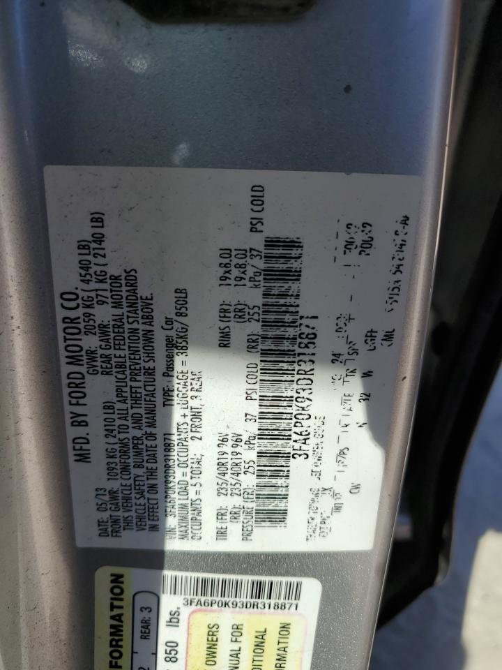 2013 Ford Fusion Titanium VIN: 3FA6P0K93DR318871 Lot: 85570765