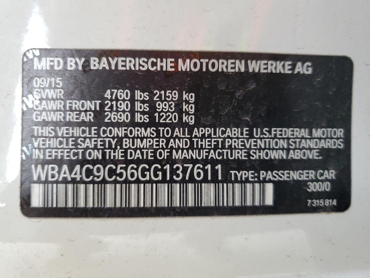 2016 BMW 428 Xi Gran Coupe Sulev VIN: WBA4C9C56GG137611 Lot: 86124495