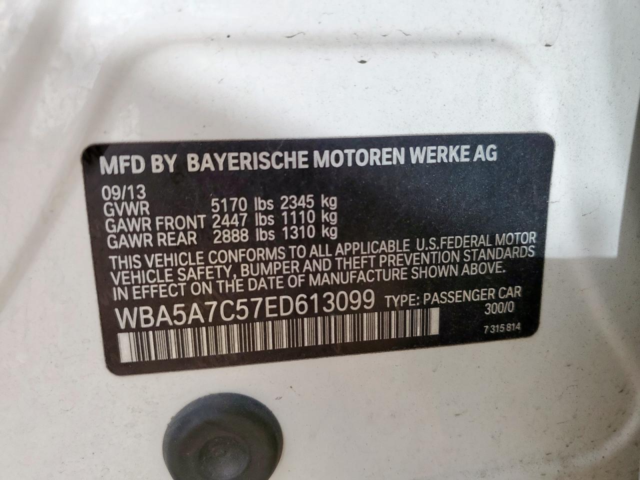 2014 BMW 528 Xi VIN: WBA5A7C57ED613099 Lot: 82369305