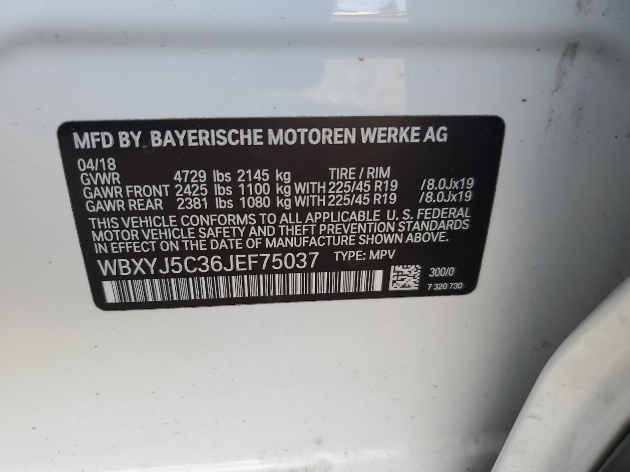 2018 BMW X2 xDrive28I VIN: WBXYJ5C36JEF75037 Lot: 85931105