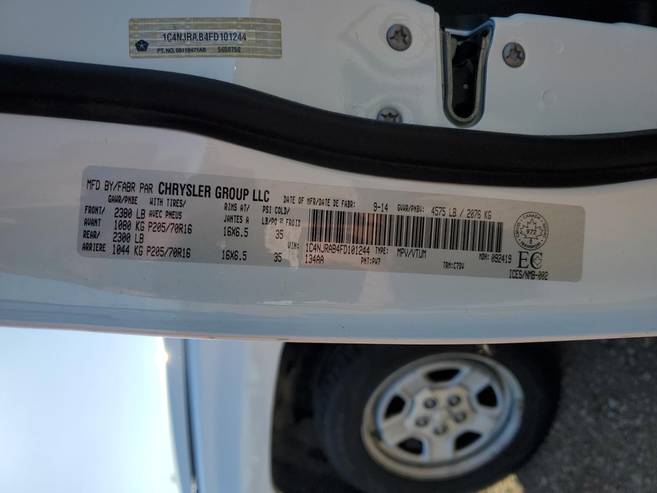 2015 Jeep Patriot VIN: 1C4NJRAB4FD101244 Lot: 89468475