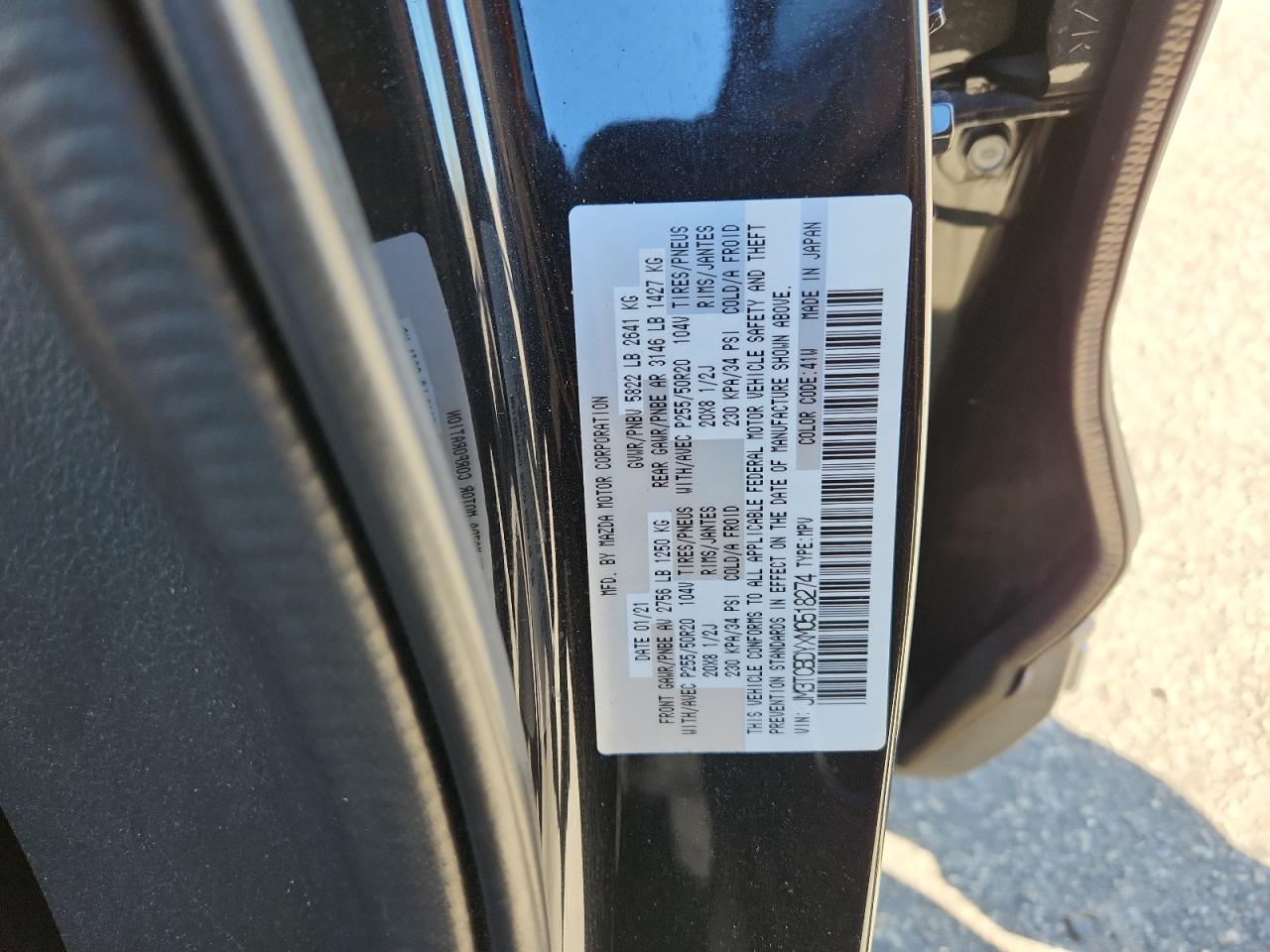 2021 Mazda Cx-9 Grand Touring VIN: JM3TCBDYXM0518274 Lot: 87402655