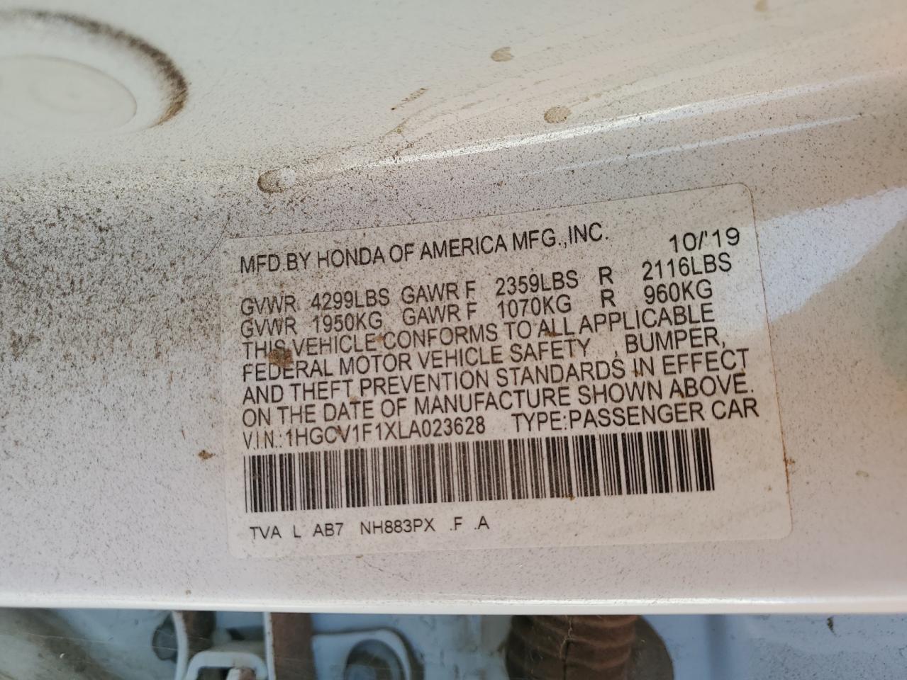 2020 Honda Accord Lx VIN: 1HGCV1F1XLA023628 Lot: 84987405