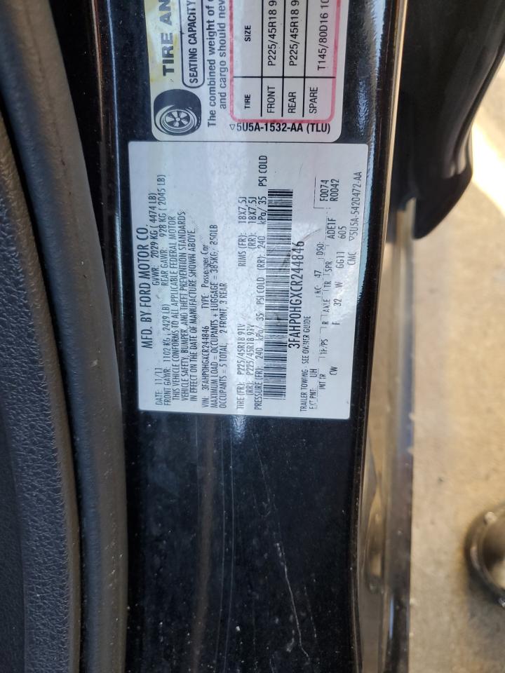 2012 Ford Fusion Se VIN: 3FAHP0HGXCR244846 Lot: 82633945