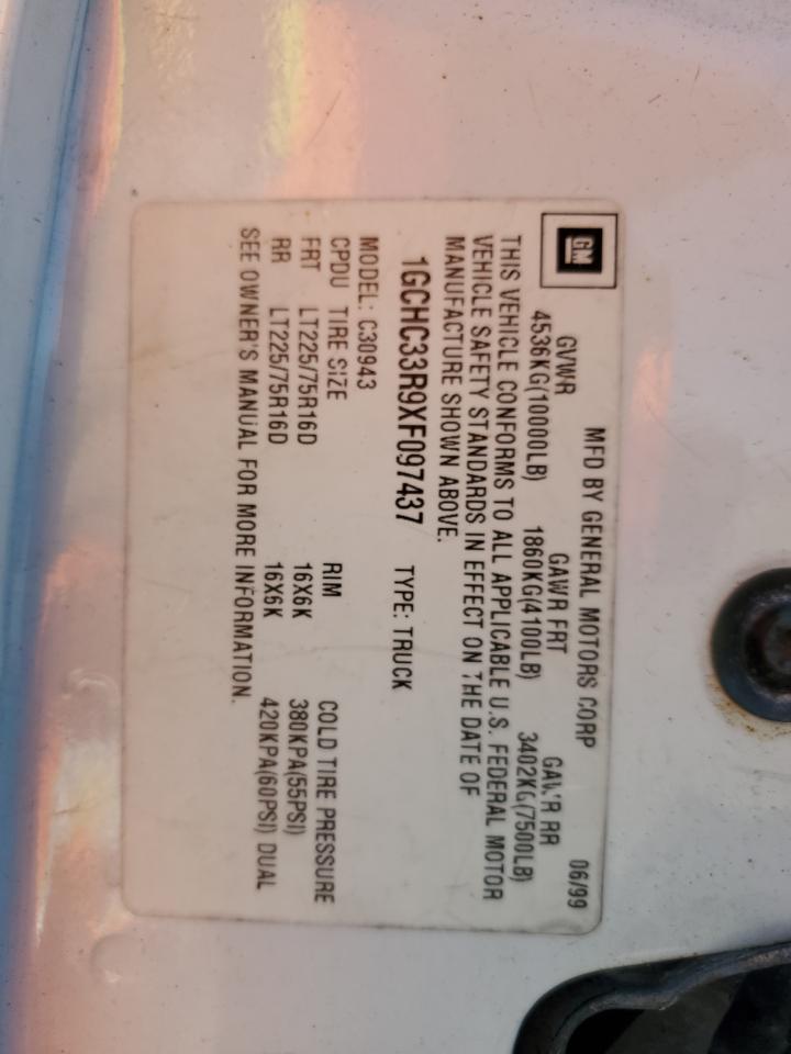 1999 Chevrolet Gmt-400 C3500 VIN: 1GCHC33R9XF097437 Lot: 84960985