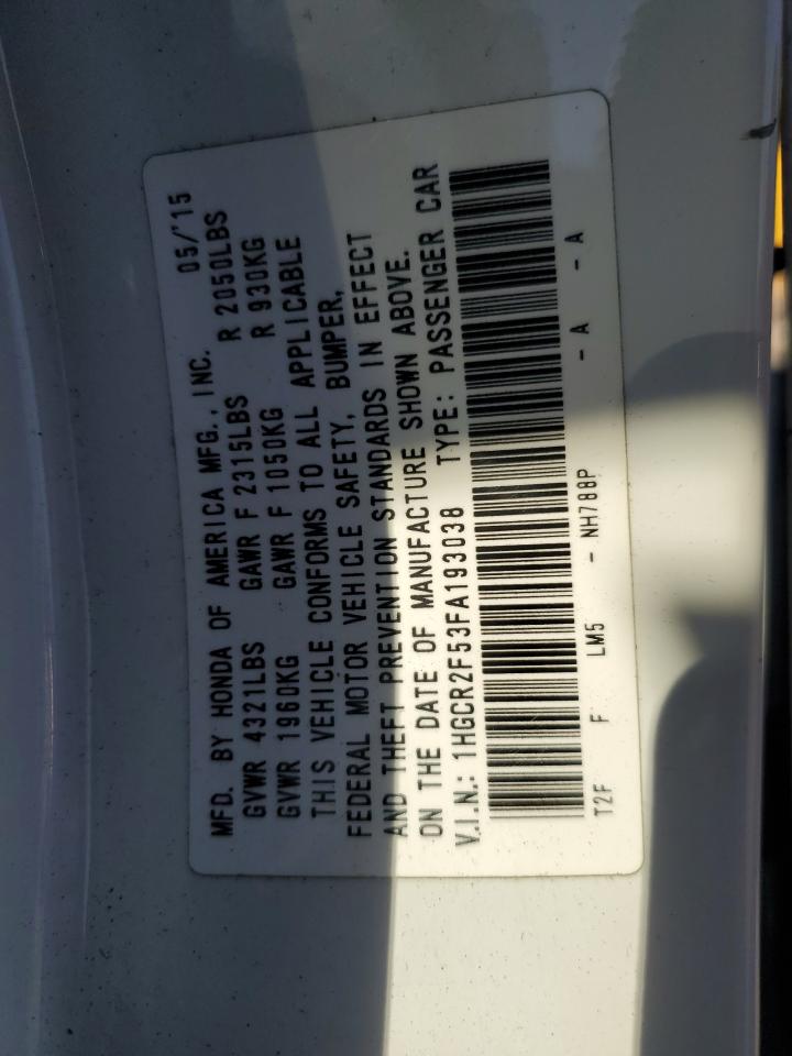 2015 Honda Accord Sport VIN: 1HGCR2F53FA193038 Lot: 85845355