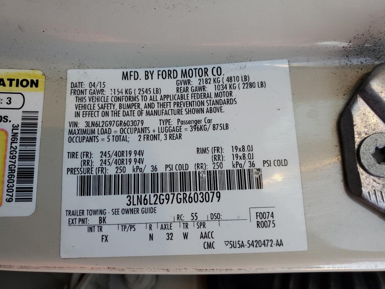 2016 Lincoln Mkz VIN: 3LN6L2G97GR603079 Lot: 90542435