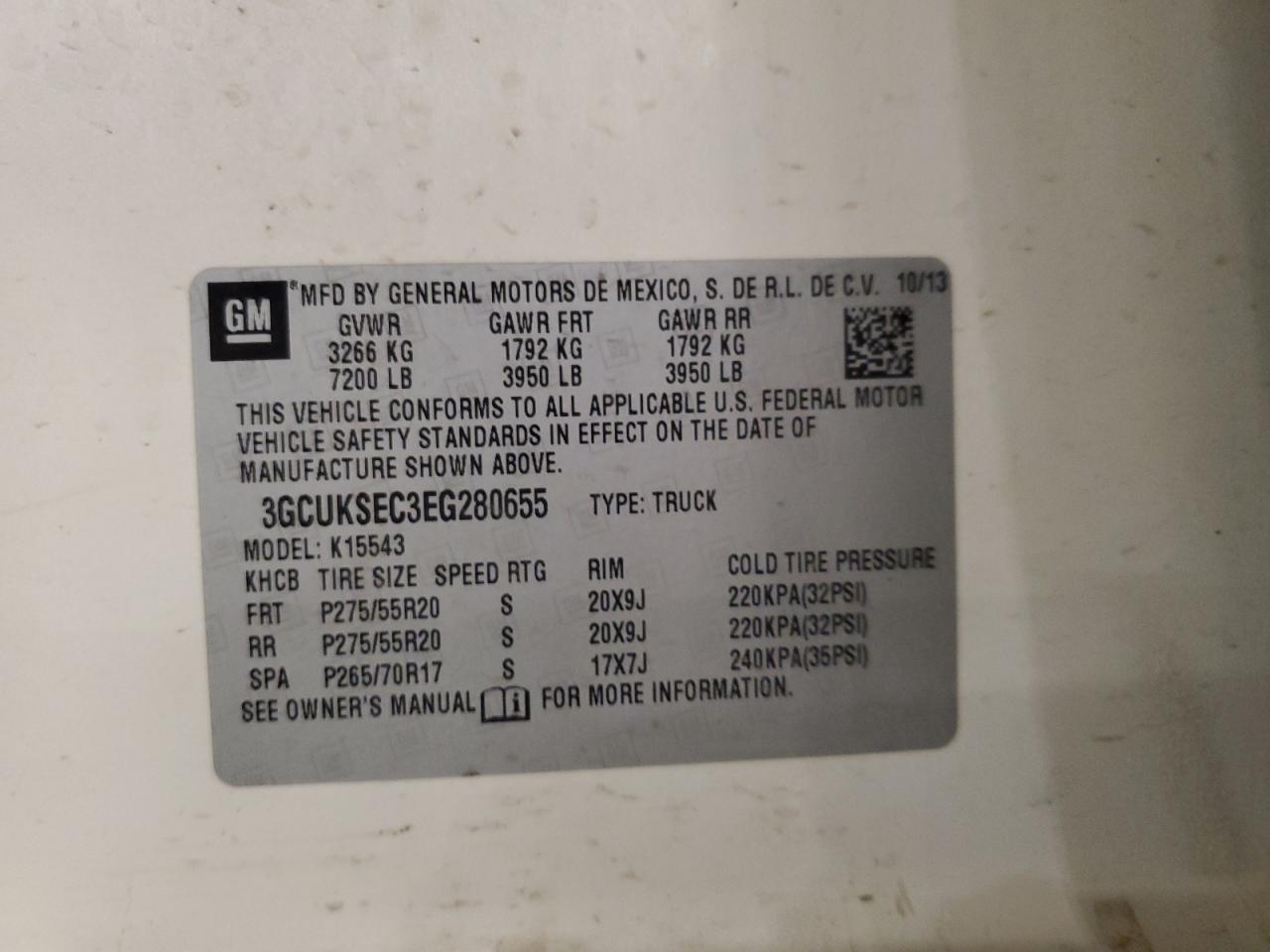 2014 Chevrolet Silverado K1500 Ltz VIN: 3GCUKSEC3EG280655 Lot: 89904315