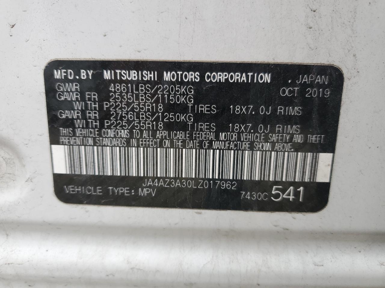 2020 Mitsubishi Outlander Se VIN: JA4AZ3A30LZ017962 Lot: 86122705