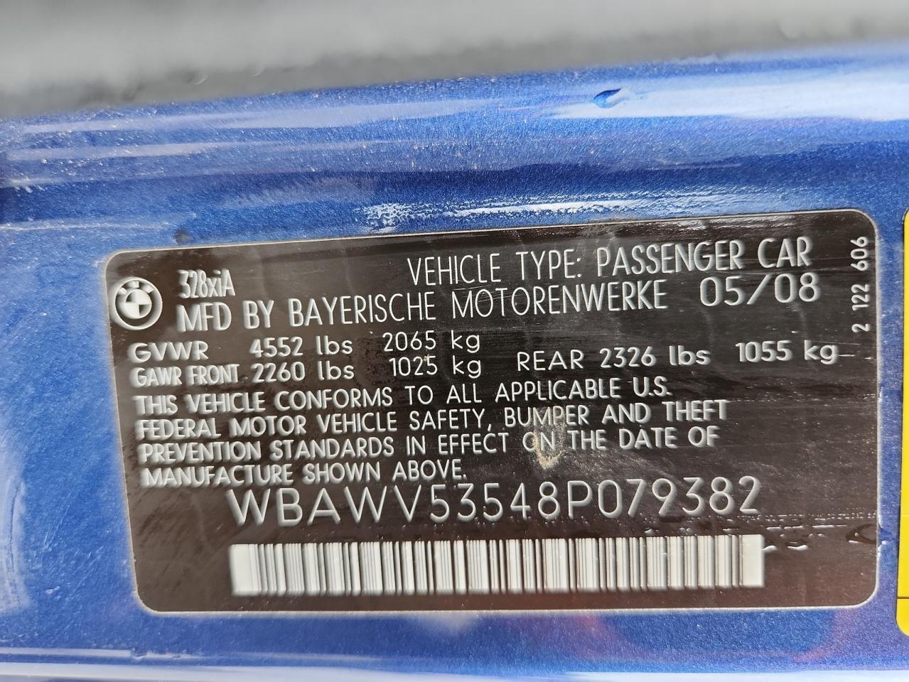 2008 BMW 328 Xi Sulev VIN: WBAWV53548P079382 Lot: 85747955