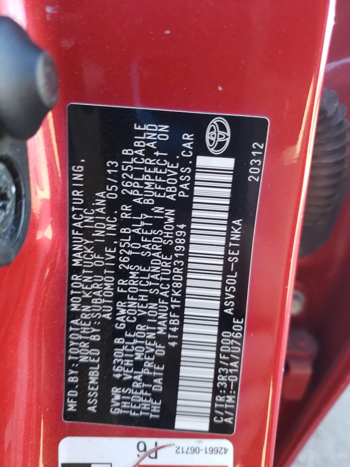 2013 Toyota Camry L VIN: 4T4BF1FK8DR319894 Lot: 84438245