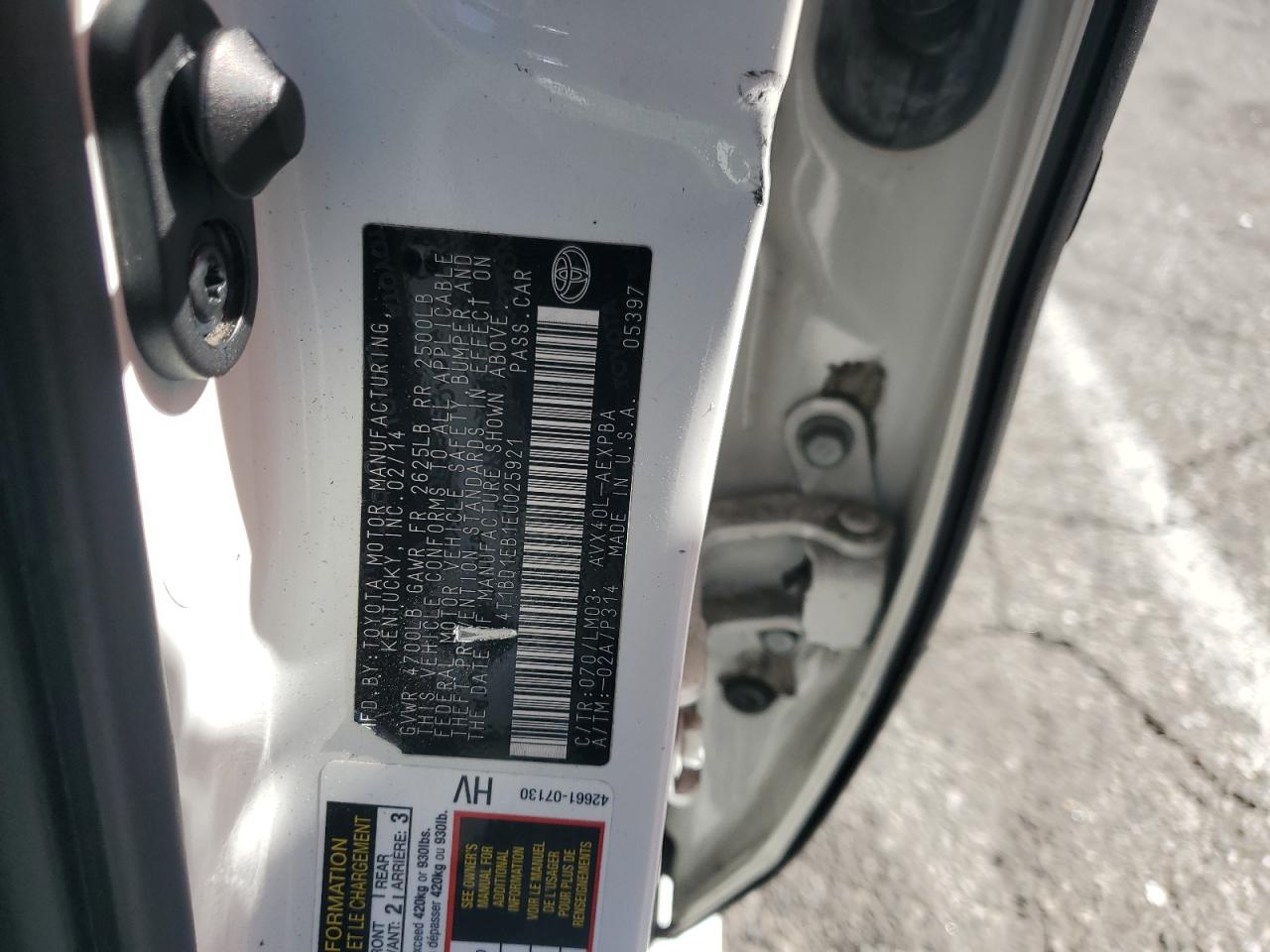 2014 Toyota Avalon Hybrid VIN: 4T1BD1EB1EU025921 Lot: 87481945