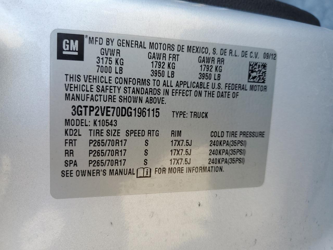 2013 GMC Sierra K1500 Sle VIN: 3GTP2VE70DG196115 Lot: 82290675