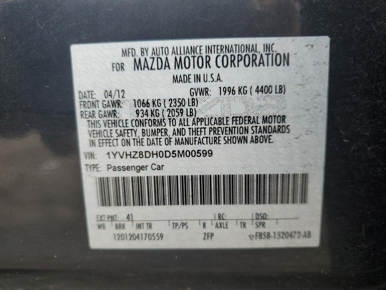 2013 Mazda 6 Touring VIN: 1YVHZ8DH0D5M00599 Lot: 82363115