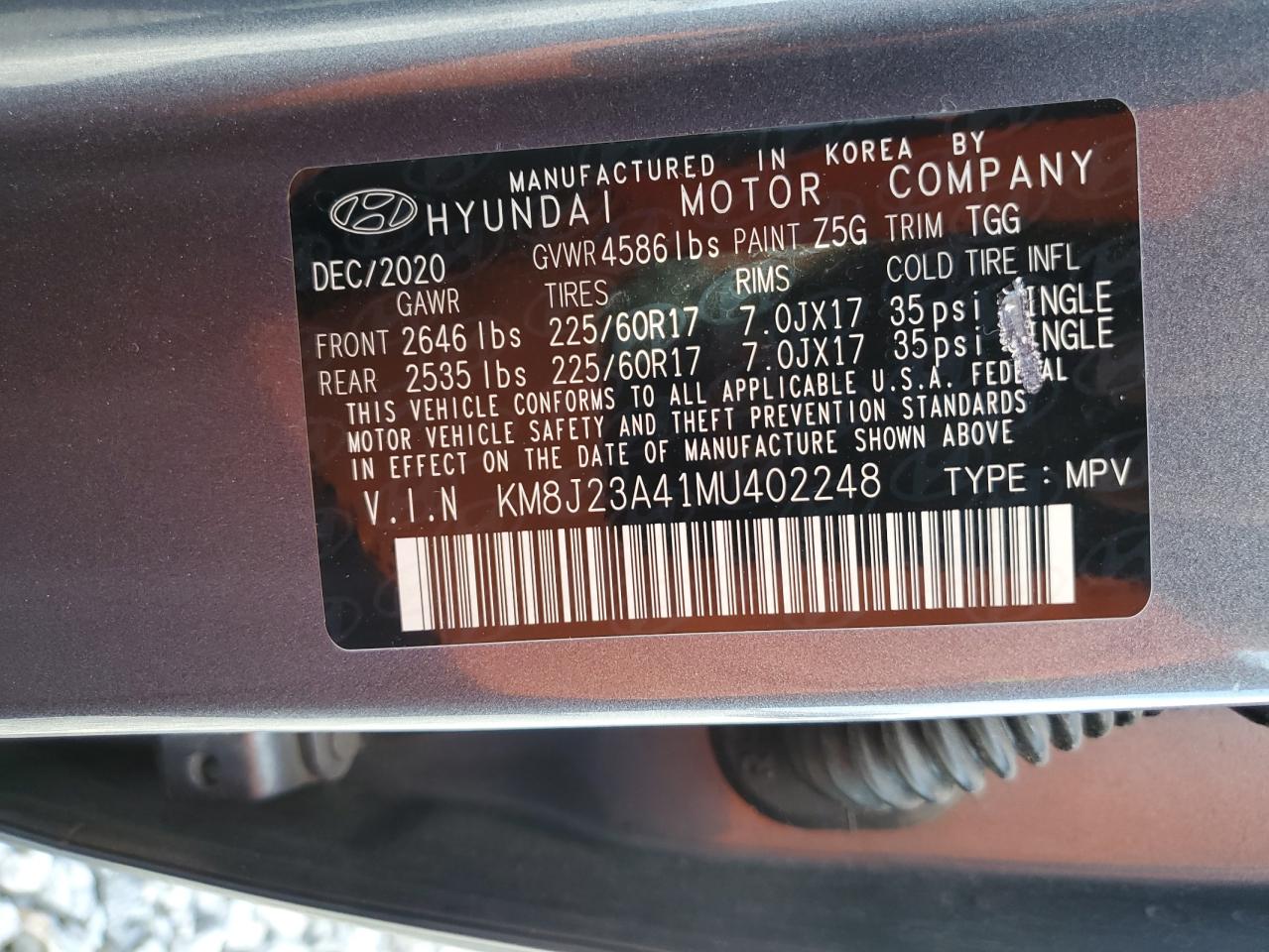 2021 Hyundai Tucson Se VIN: KM8J23A41MU402248 Lot: 82282115