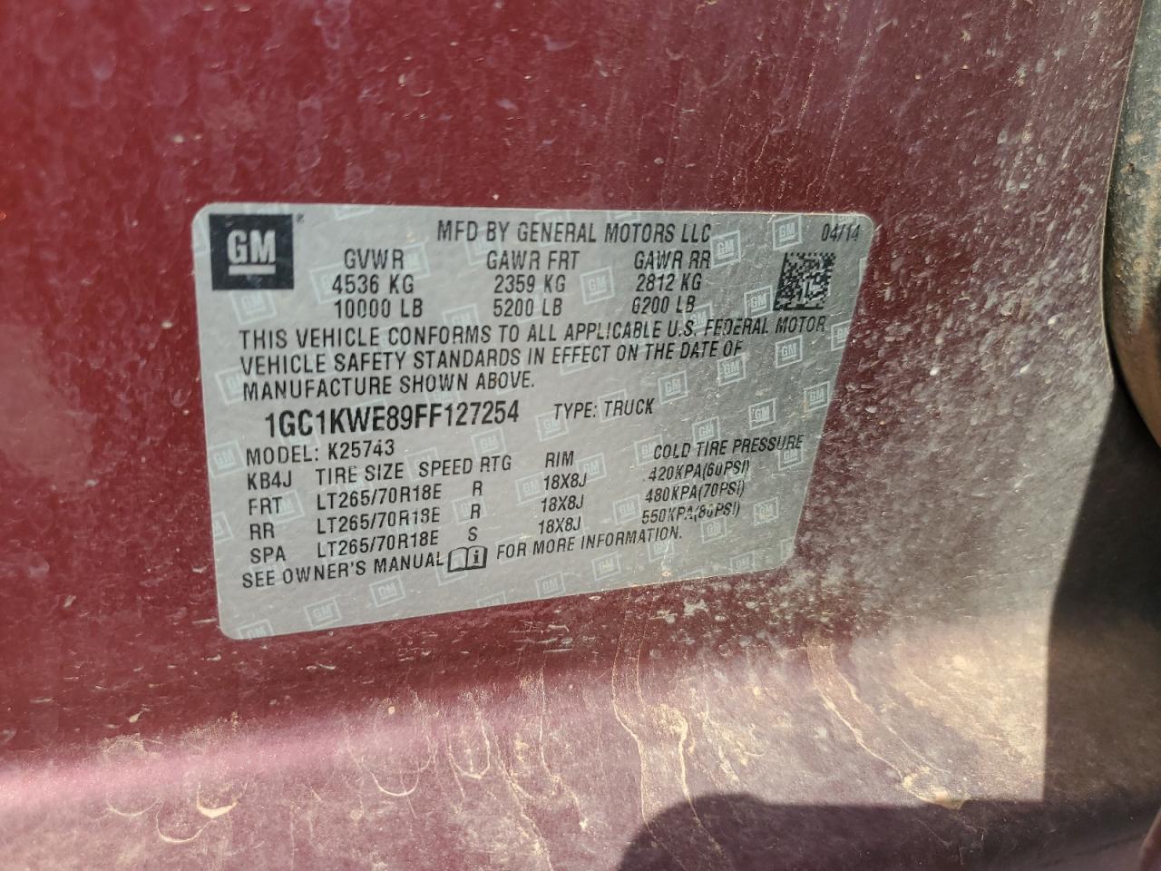 2015 Chevrolet Silverado K2500 Heavy Duty Ltz VIN: 1GC1KWE89FF127254 Lot: 84962145