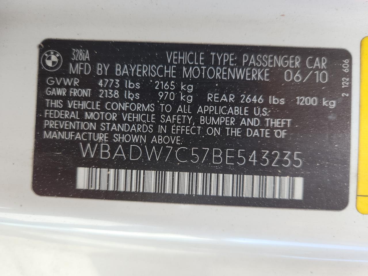 2011 BMW 328 I Sulev VIN: WBADW7C57BE543235 Lot: 85324695