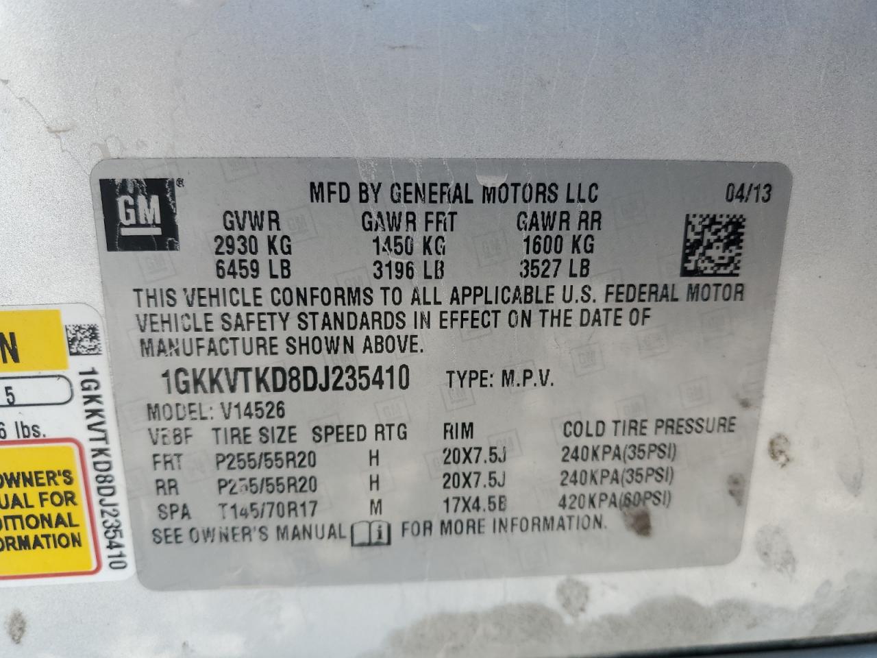 2013 GMC Acadia Denali VIN: 1GKKVTKD8DJ235410 Lot: 90239215