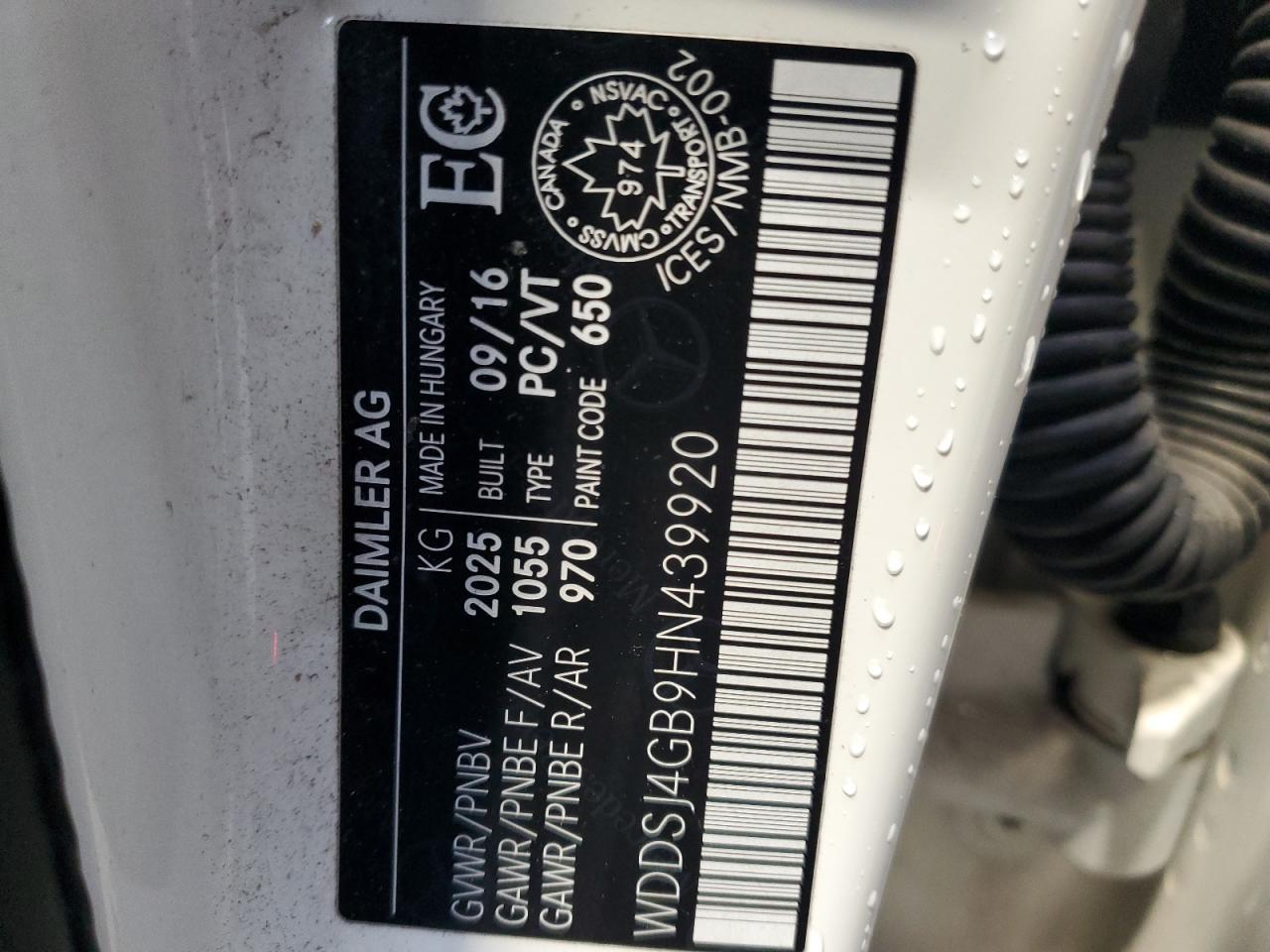 2017 Mercedes-Benz Cla 250 4Matic VIN: WDDSJ4GB9HN439920 Lot: 90689535