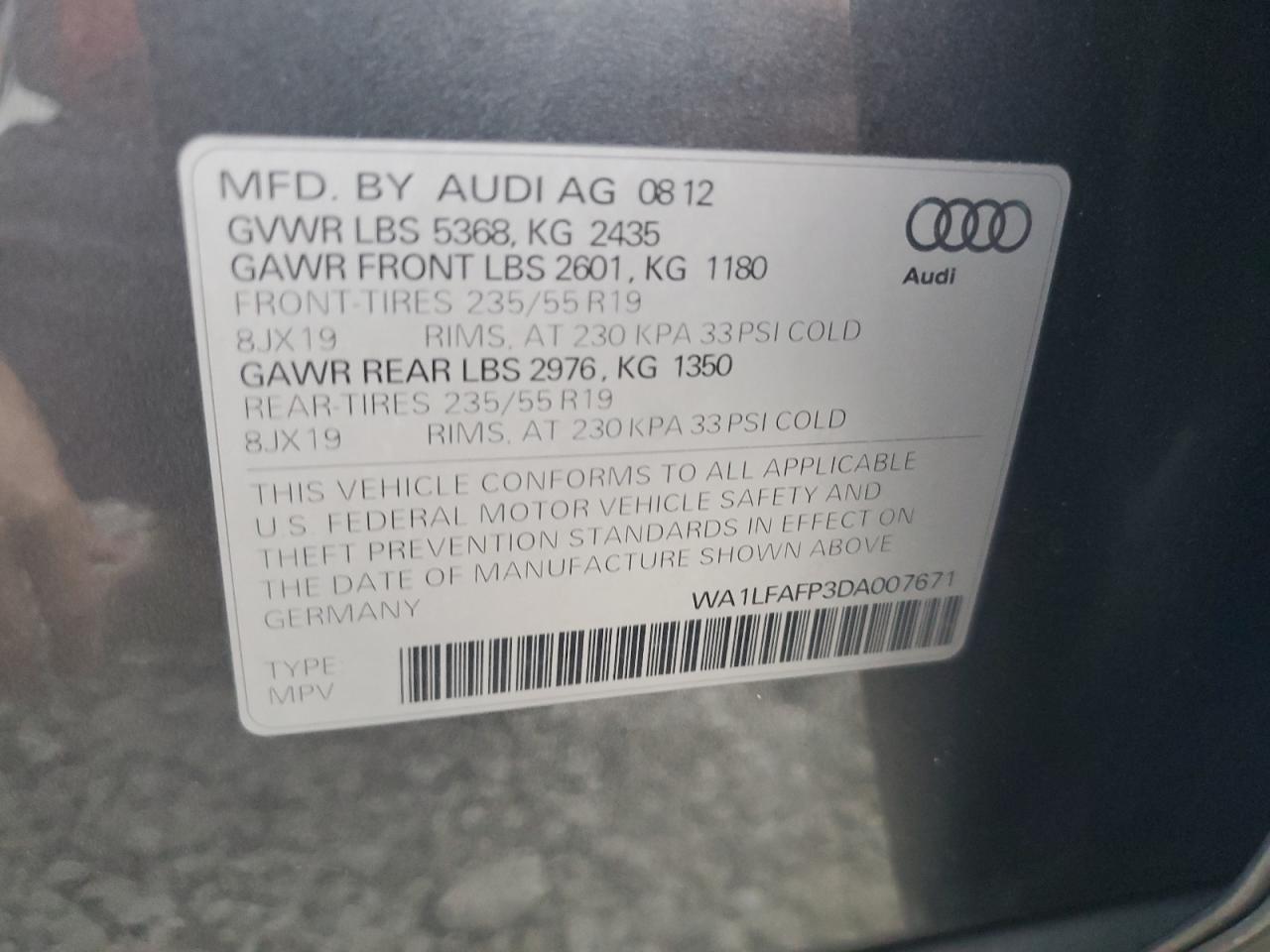 2013 Audi Q5 Premium Plus VIN: WA1LFAFP3DA007671 Lot: 82363965