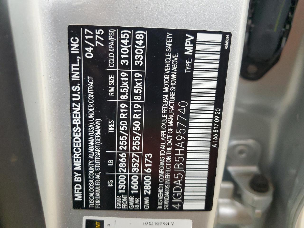 2017 Mercedes-Benz Gle 350 VIN: 4JGDA5JB5HA957740 Lot: 90984435